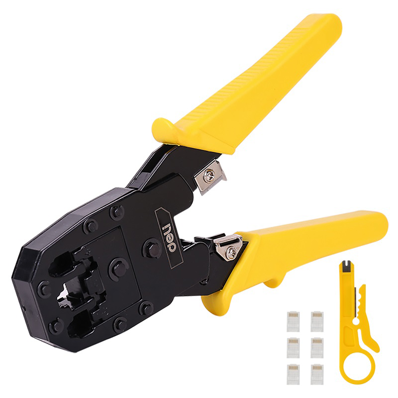 Deli Tools EDL2468 Ethernet connector crimping pliers, 4/6/8P, RJ45/RJ14/RJ12/RJ9 (yellow)