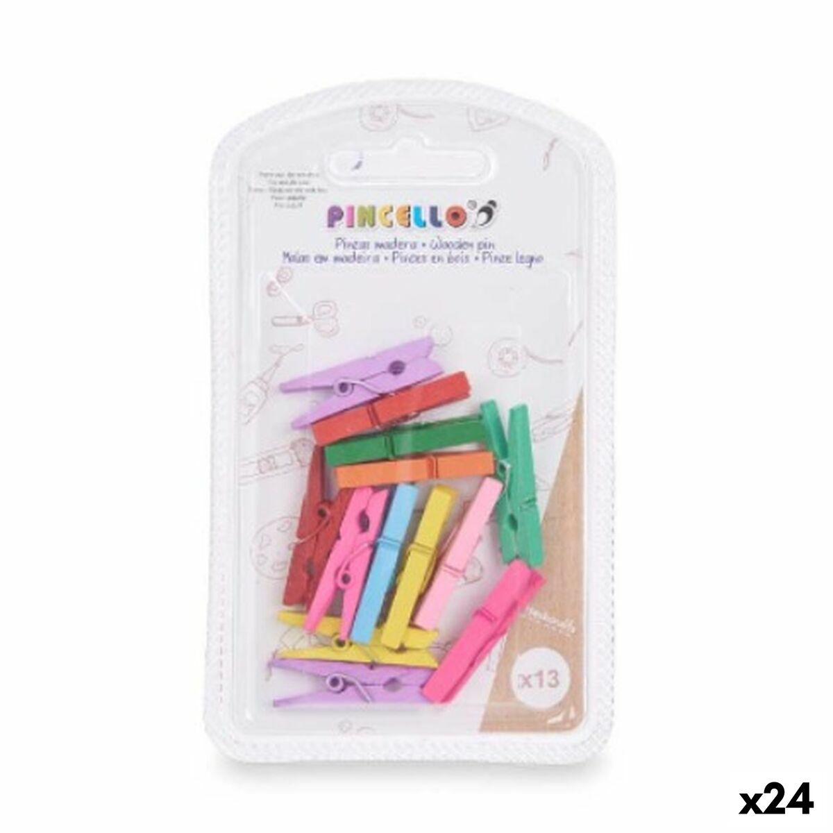 Clamps Pincello 396 Multicolour Wood Small (24 Units)