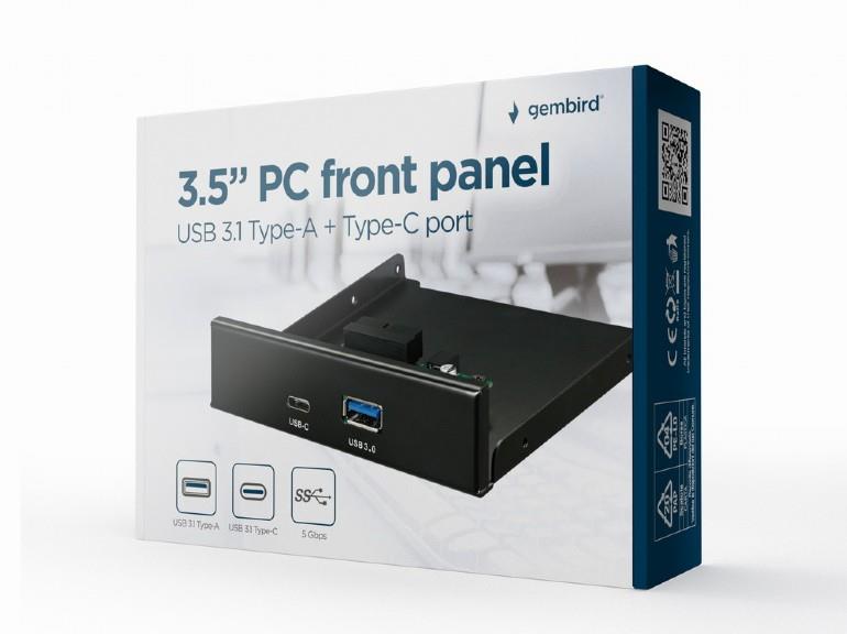 Adapteris Gembird Internal 3.5 Front PC Panel USB 3.1 Type-A + Type-C Port Black
