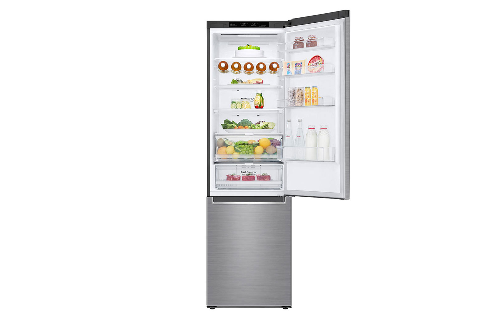 LG Refrigerator GBB72PZEMN Energy efficiency class E Free standing Combi Height 203 cm No Frost system Fridge net capacity 277 L Freezer net capacity 107 L 36 dB Silver