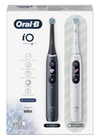 Oral-B Electric Toothbrush iO8 Series Duo Rechargeable For adults Number of brush heads included 2 Black Onyx/White Number of teeth brushing modes 6