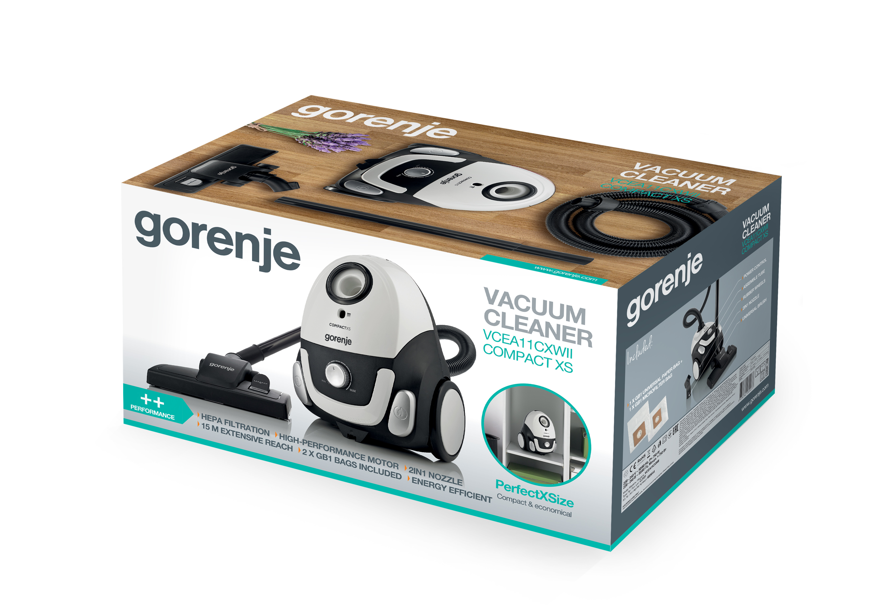 Gorenje Vacuum cleaner VCEA11CXWII Bagged Power 750 W Dust capacity 2 L White