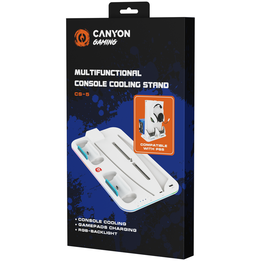 CANYON CS-5, PS5 Charger stand, with RGB light, 315*185*28mm, with 23CM+0.5cm cable, 475±10g, White