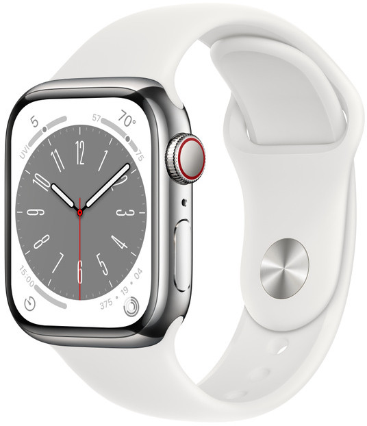 Apple Watch Series 8 GPS + Cellular MNJ53EL / A Smart watches GPS (satellite) Retina LTPO OLED Touchscreen 41mm Waterproof Bluetooth Wi-Fi Silver