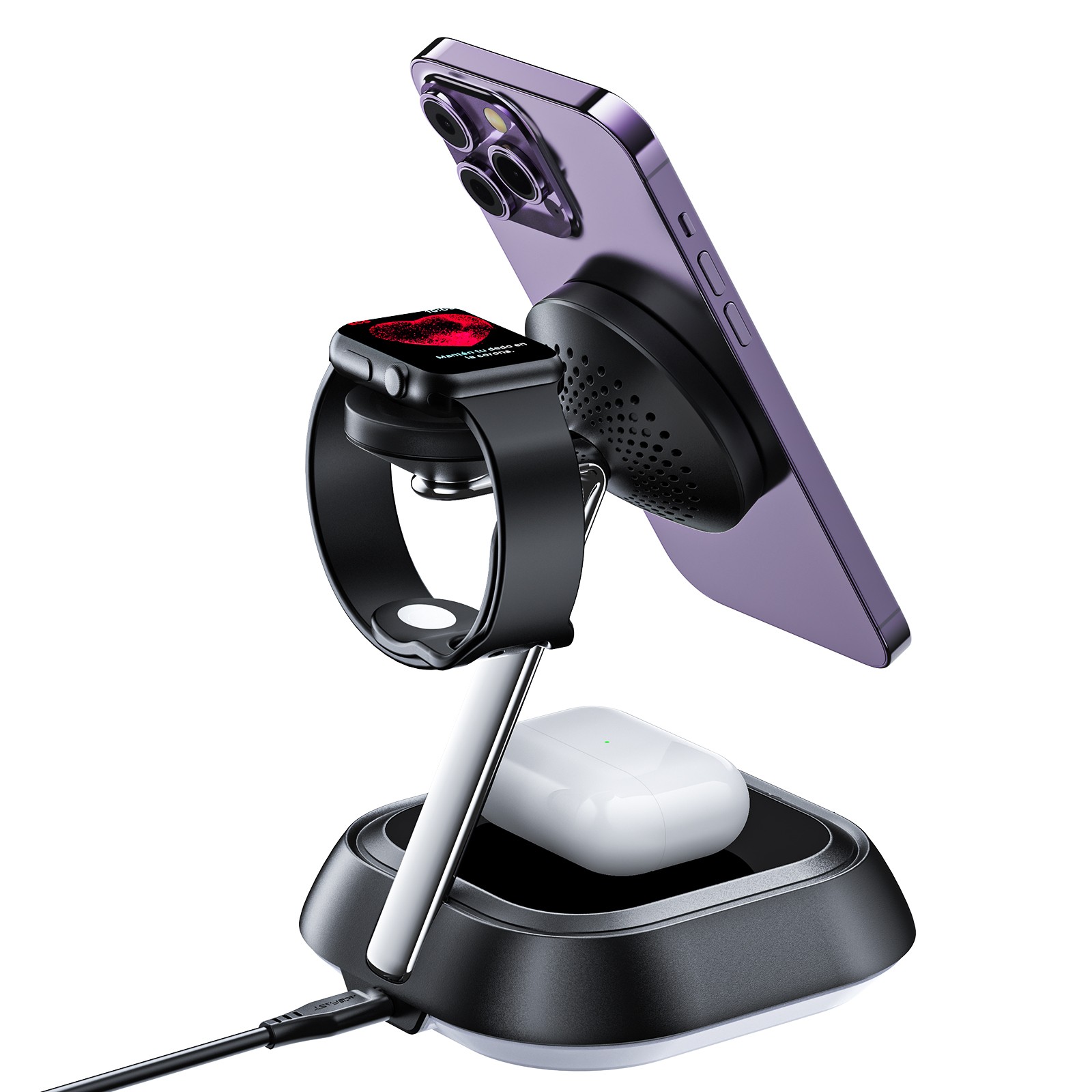 Wireless charging holder 3w1 Acefast E16 LED (black)