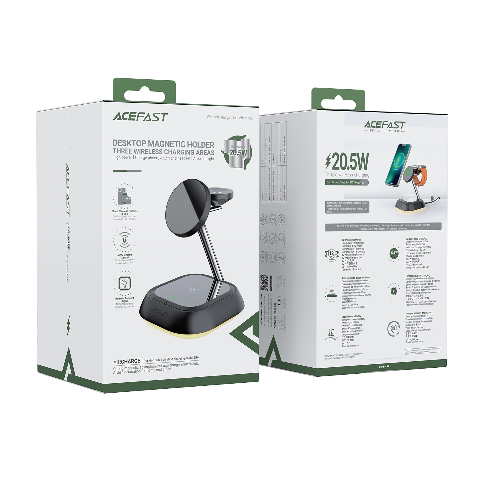 Wireless charging holder 3w1 Acefast E16 LED (black)