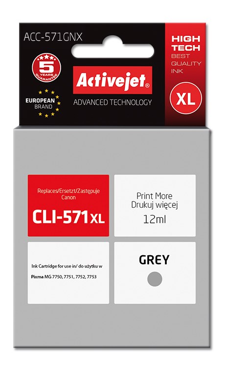 Activejet ACC-571GNX Ink cartridge (replacement for Canon CLI-571XLG; Supreme; 12 ml; grey)