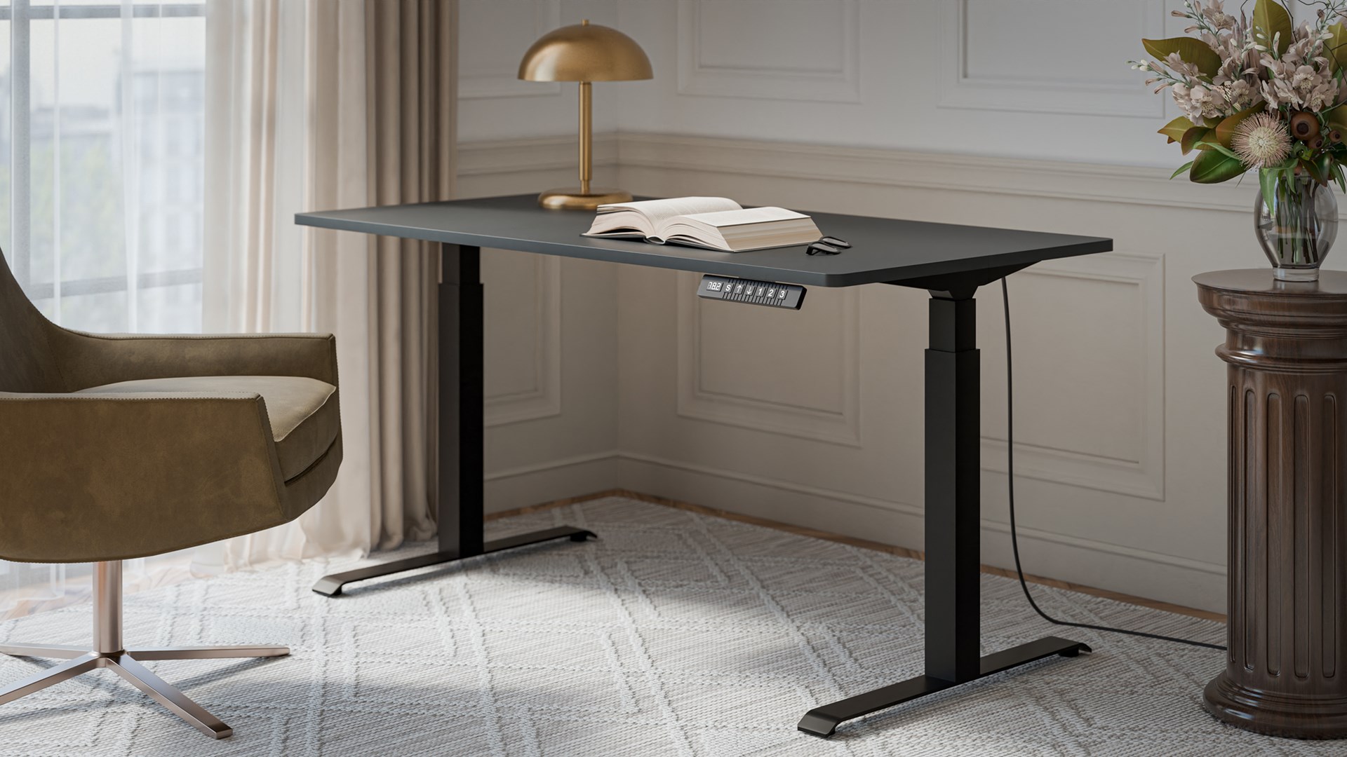 Desk with electric height adjustment MOON LONG 150x80x72-120 black / anthracite