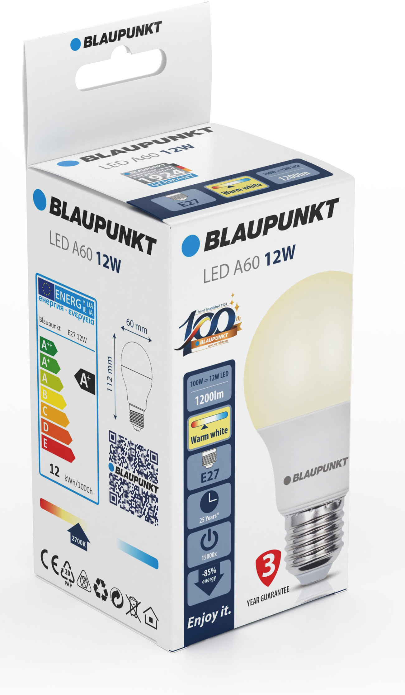 Blaupunkt LED lamp E27 A60 1200lm 12W 2700K