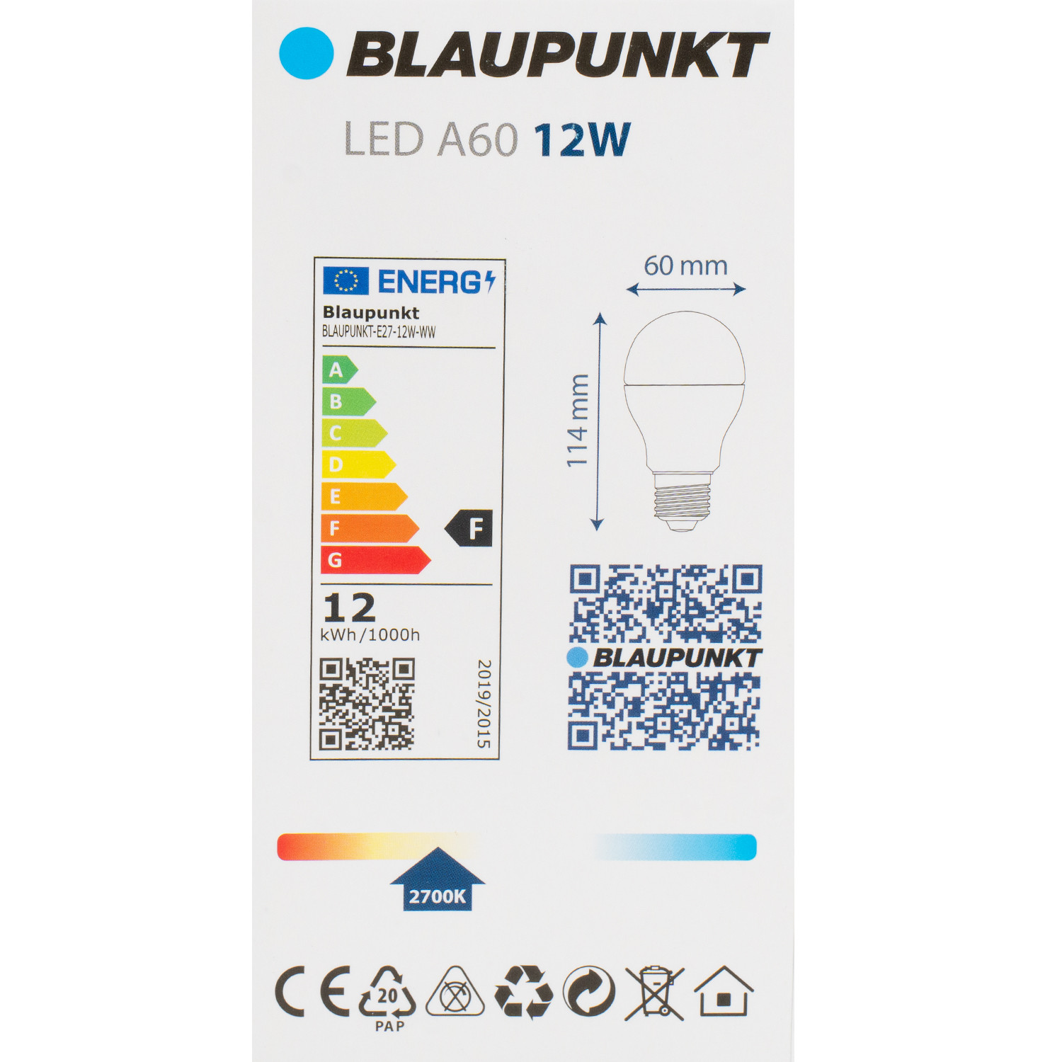 Blaupunkt LED lamp E27 A60 1200lm 12W 2700K