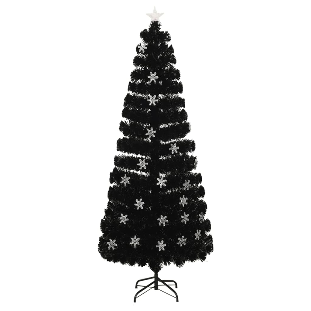 Artificial fir tree with LED snowflakes, white black, 240 cm, fiber optic