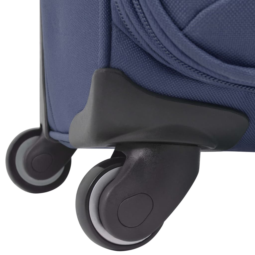 Three-piece set of soft-cover suitcases, dark blue