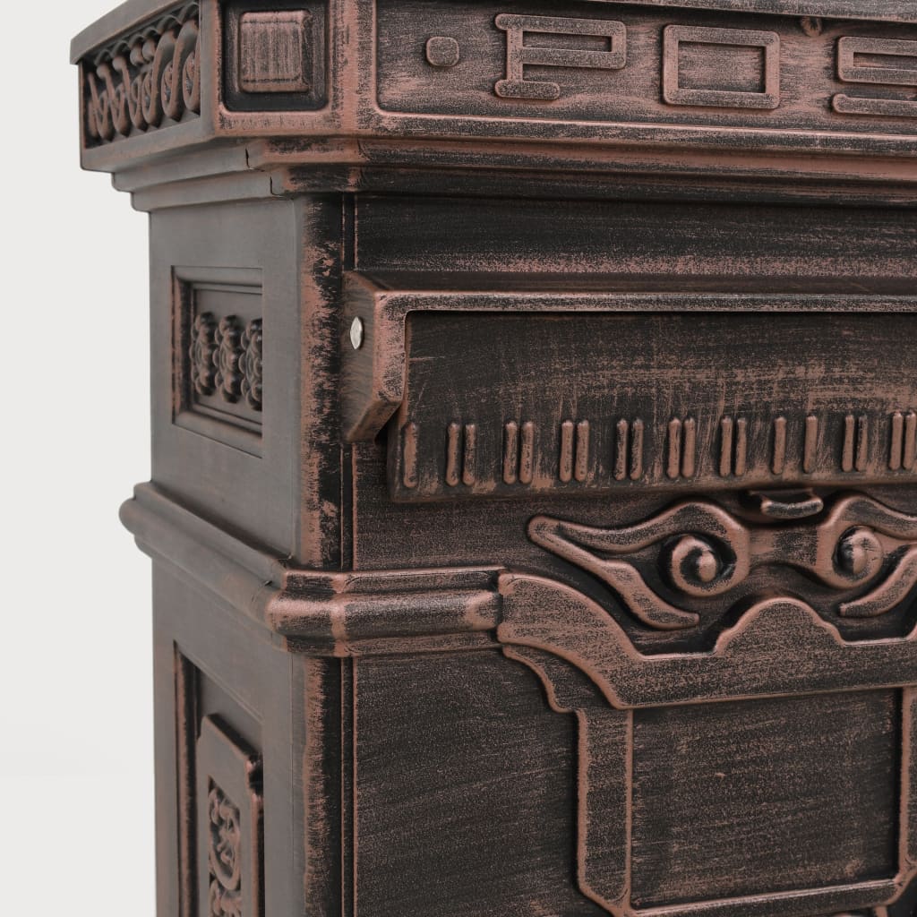Column-shaped vintage mailbox, rust-proof, bronze