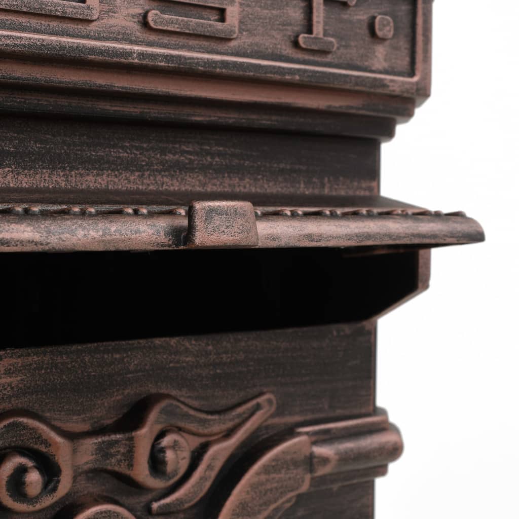 Column-shaped vintage mailbox, rust-proof, bronze