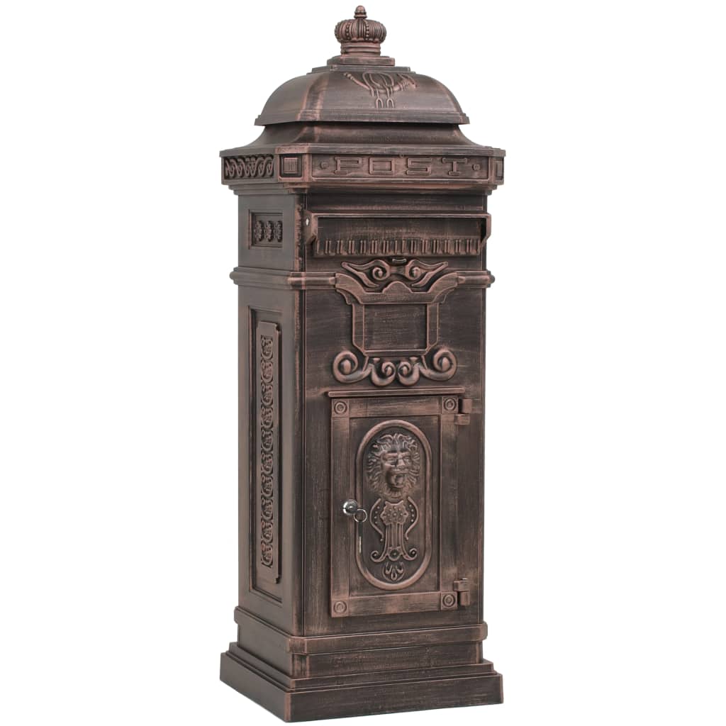 Column-shaped vintage mailbox, rust-proof, bronze