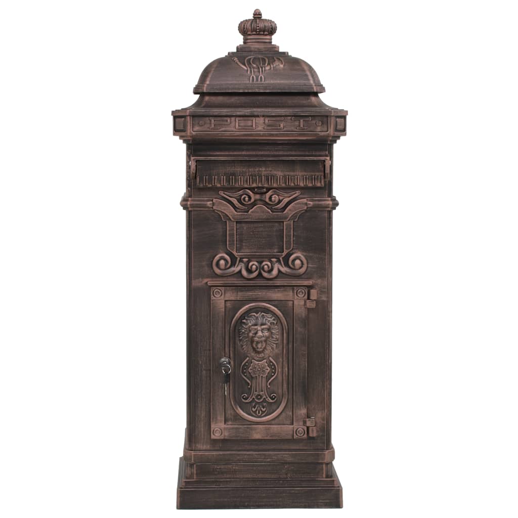 Column-shaped vintage mailbox, rust-proof, bronze