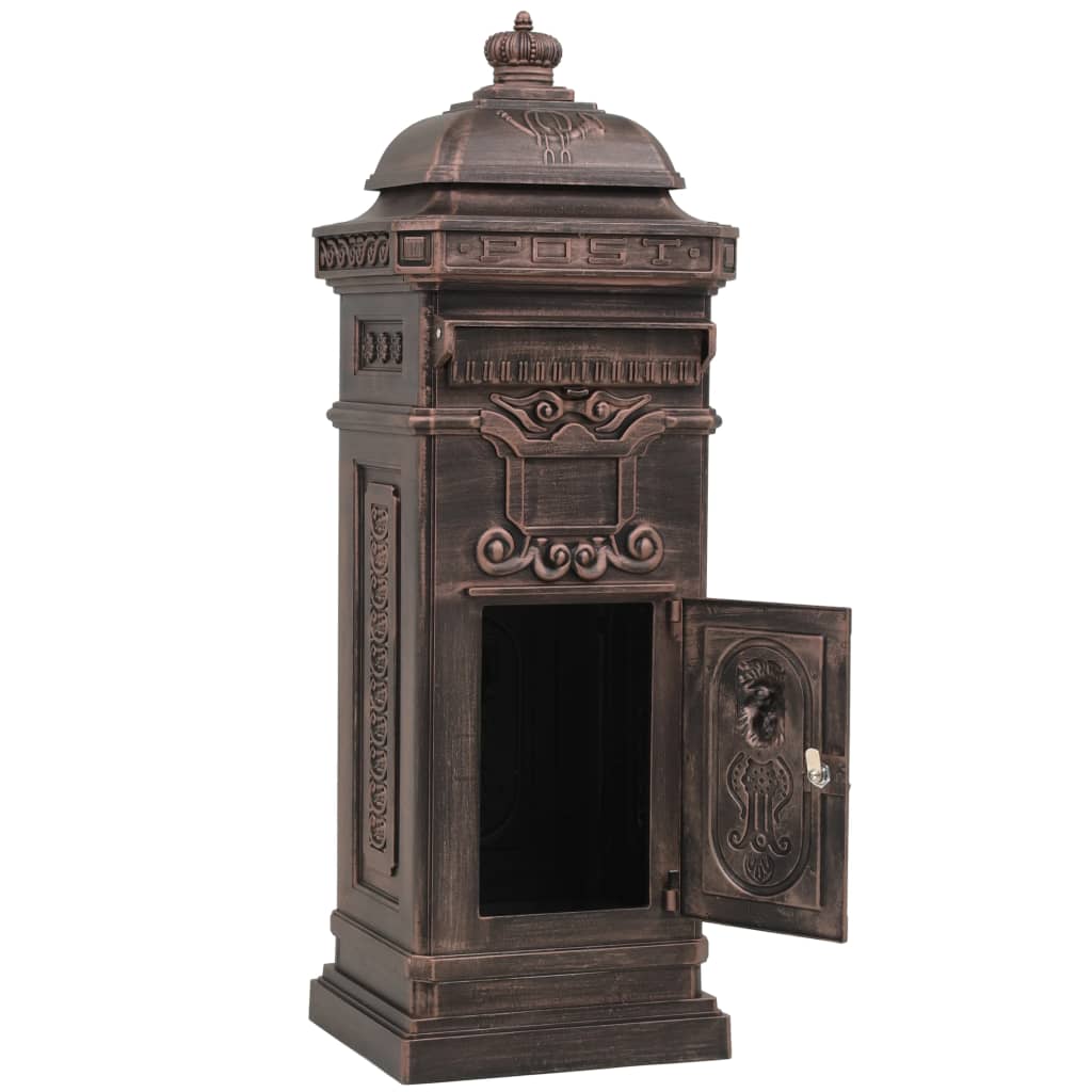 Column-shaped vintage mailbox, rust-proof, bronze