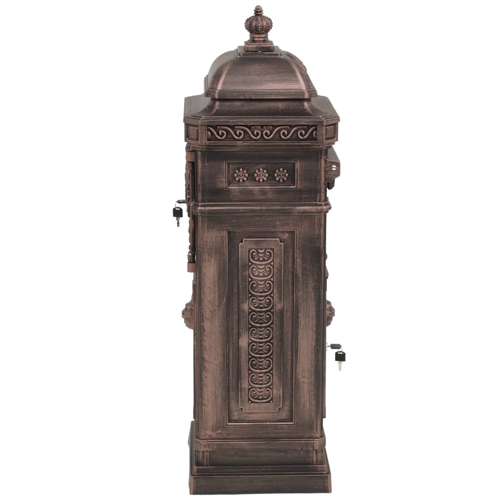 Column-shaped vintage mailbox, rust-proof, bronze