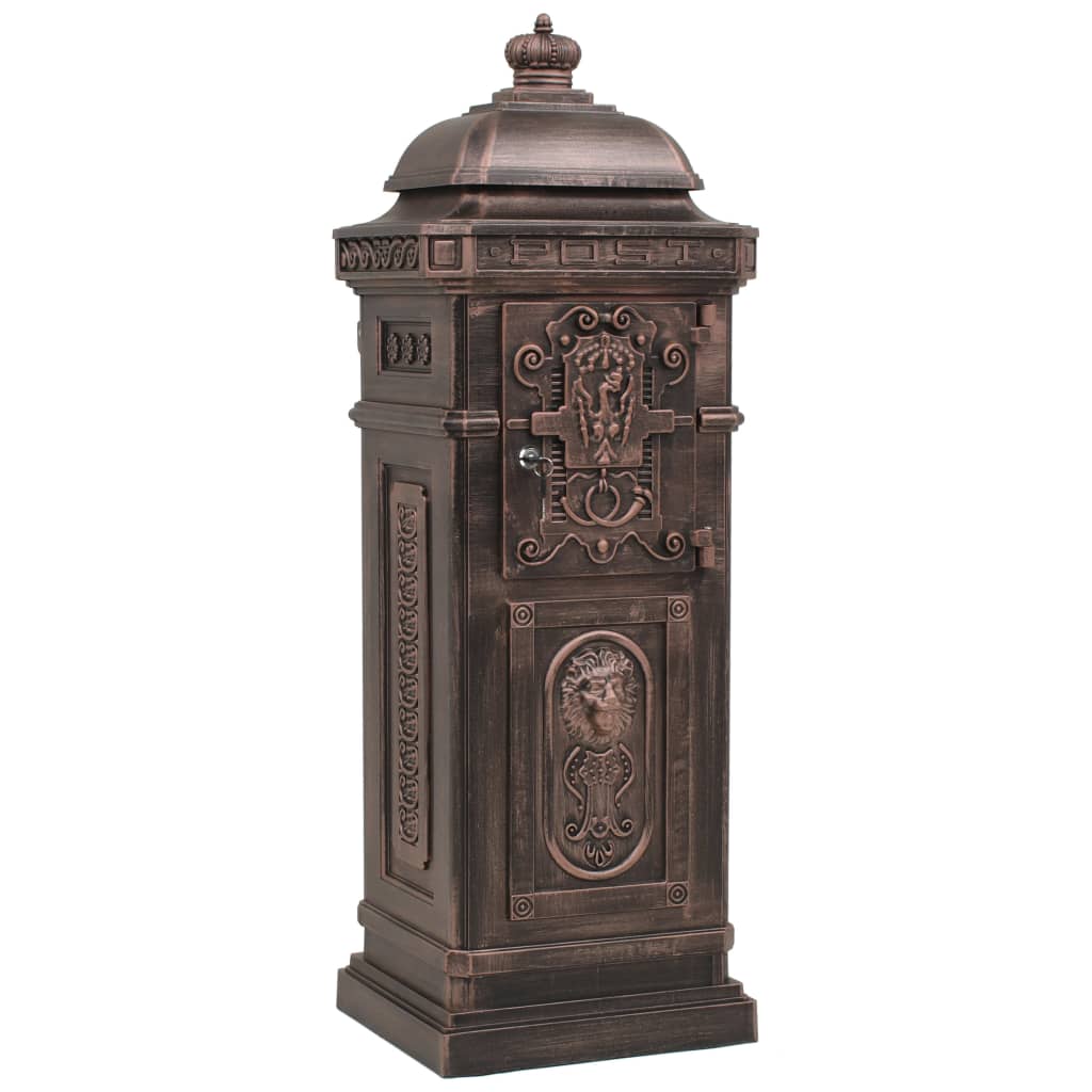 Column-shaped vintage mailbox, rust-proof, bronze