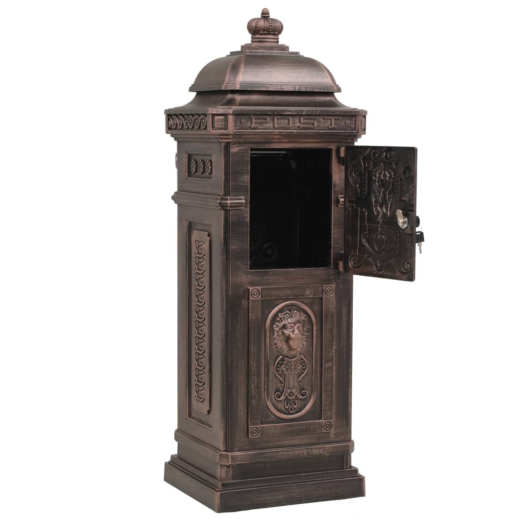 Column-shaped vintage mailbox, rust-proof, bronze