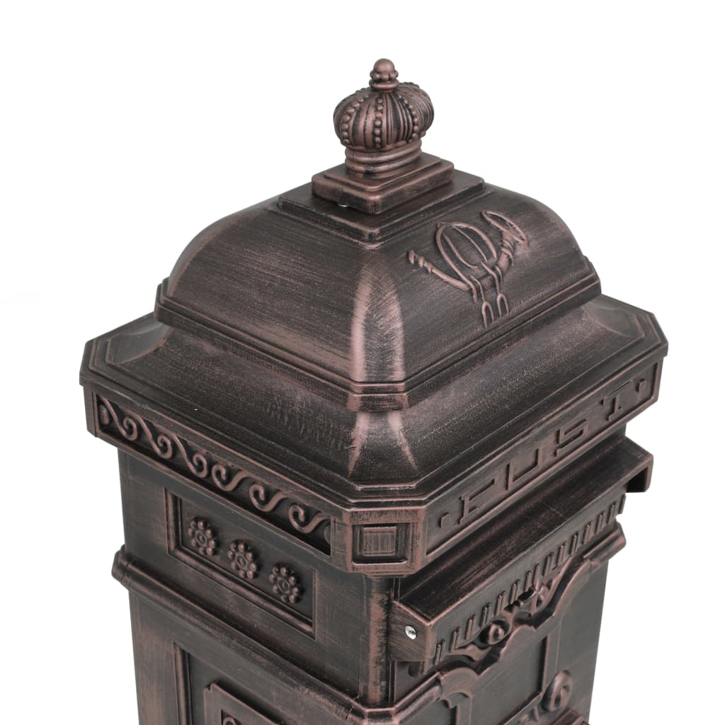 Column-shaped vintage mailbox, rust-proof, bronze