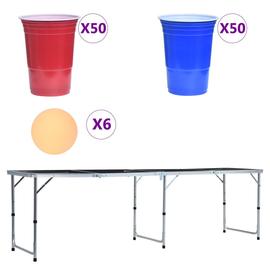 Folding beer pong table with cups and balls, 240 cm