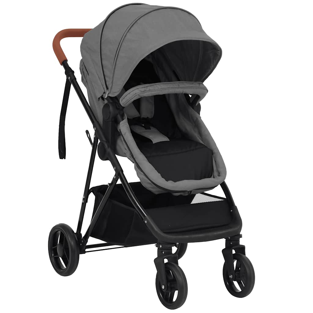 Three-in-one children's stroller, light gray and black, steel