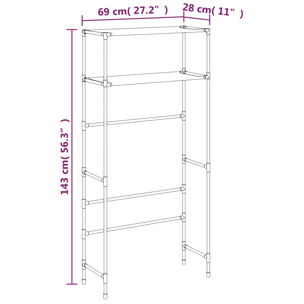 2-level shelf above the washing machine, gray, 69x28x143 cm, iron
