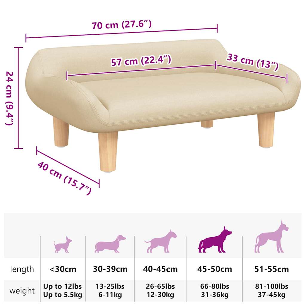 Dog bed, cream, 70 x 40 x 24 cm, fabric
