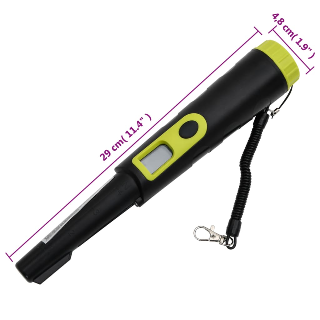Pinpointer metal detector with LCD screen, black and yellow