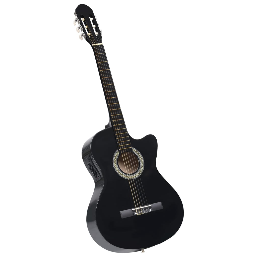 Western classical guitar with equalizer with 6 strings, black
