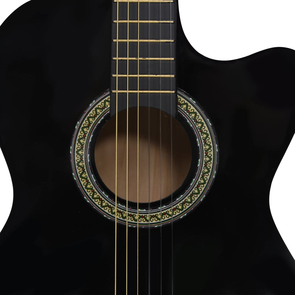 Western classical guitar with equalizer with 6 strings, black
