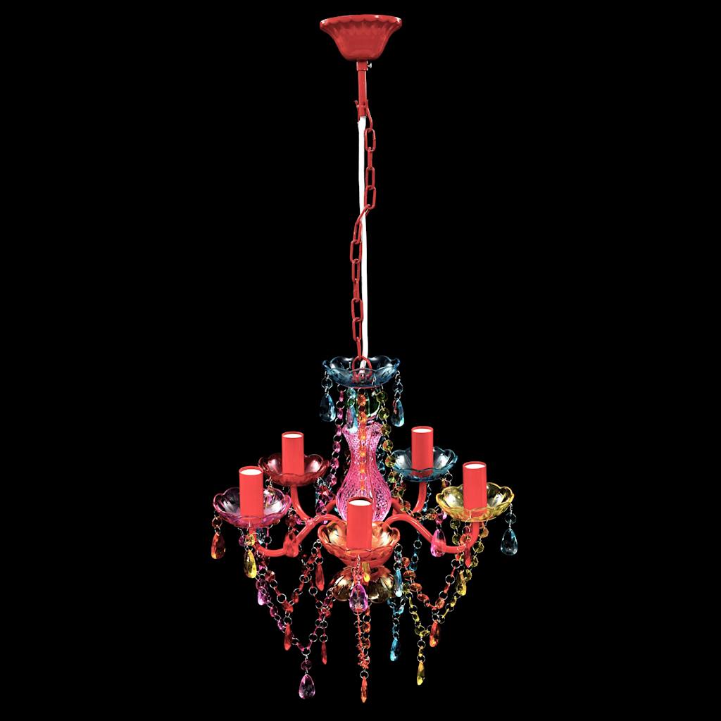 Multicolor chandelier with crystals for 5 bulbs