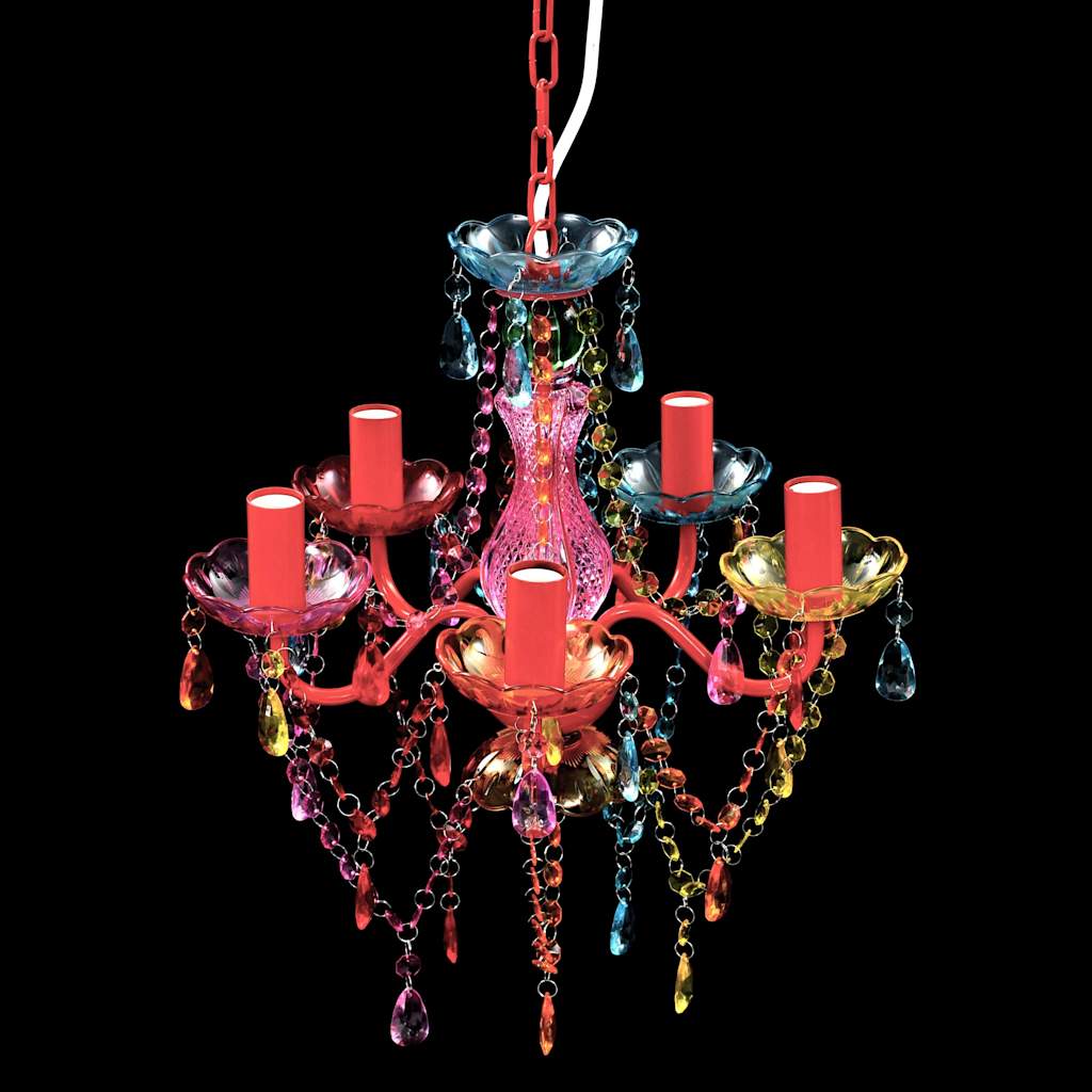 Multicolor chandelier with crystals for 5 bulbs