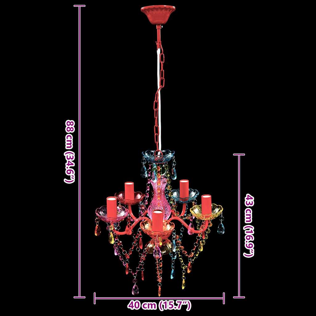 Multicolor chandelier with crystals for 5 bulbs