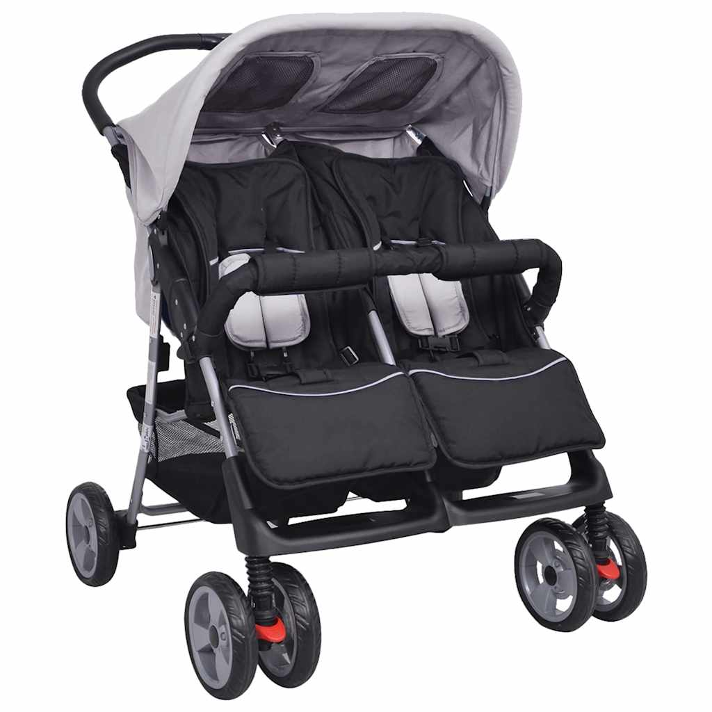VidaXL twin stroller in steel, gray and black