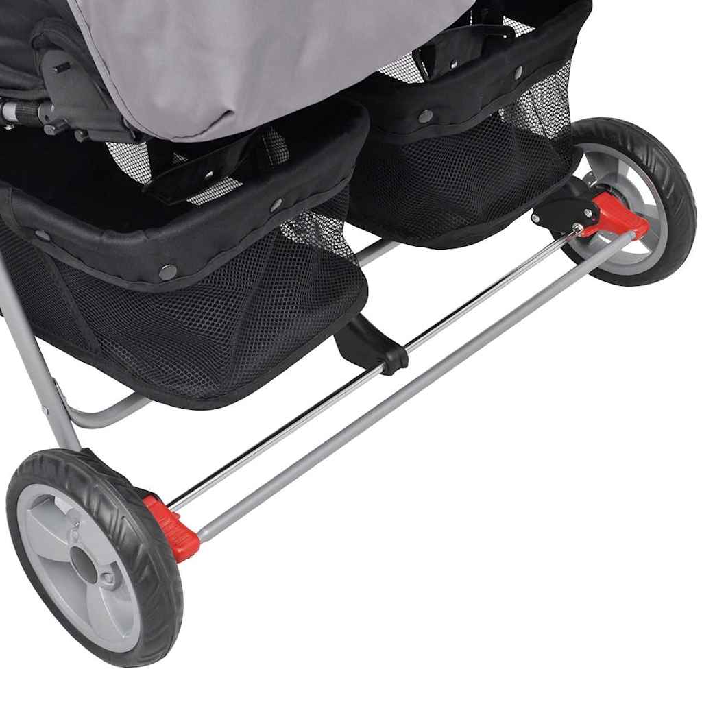 VidaXL twin stroller in steel, gray and black