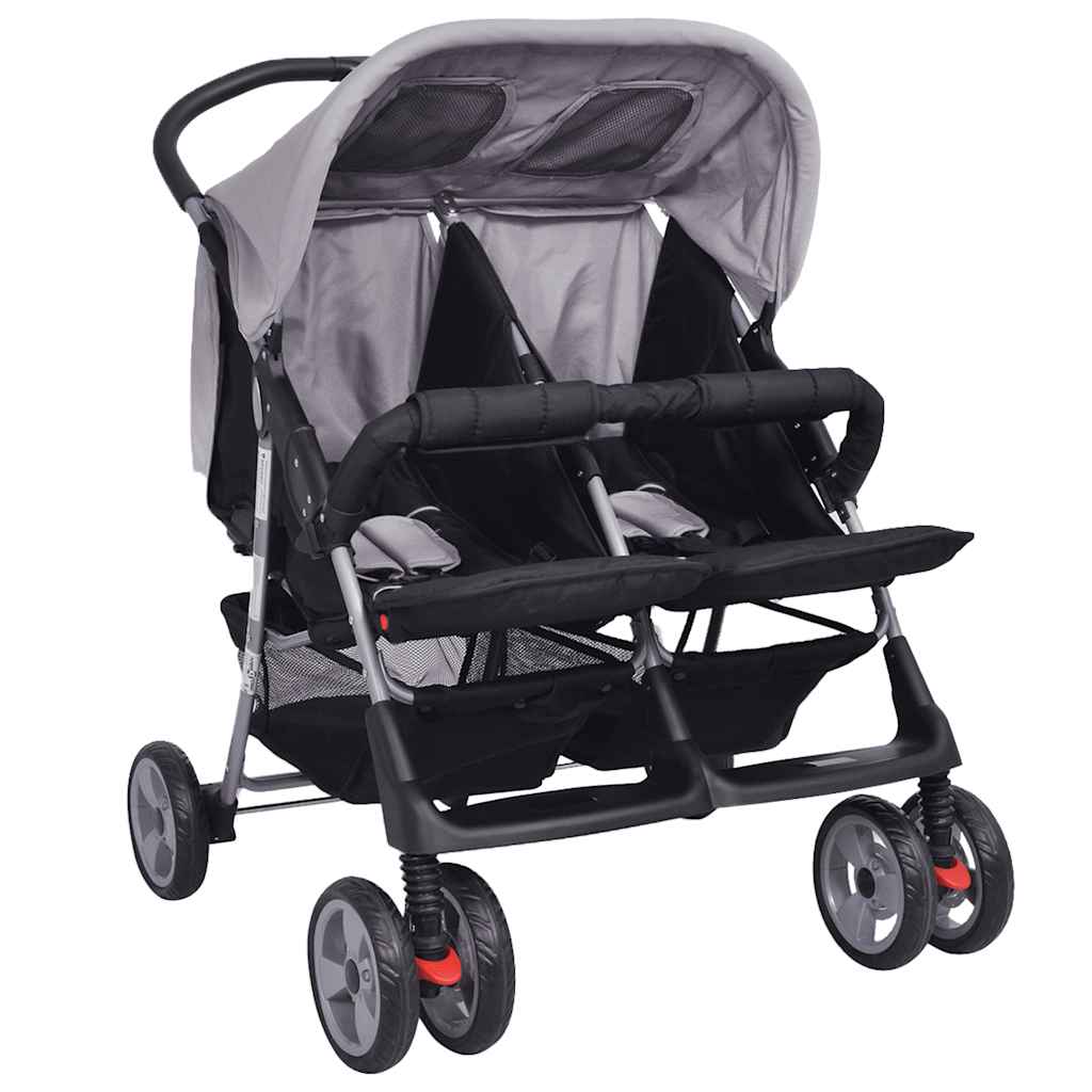VidaXL twin stroller in steel, gray and black