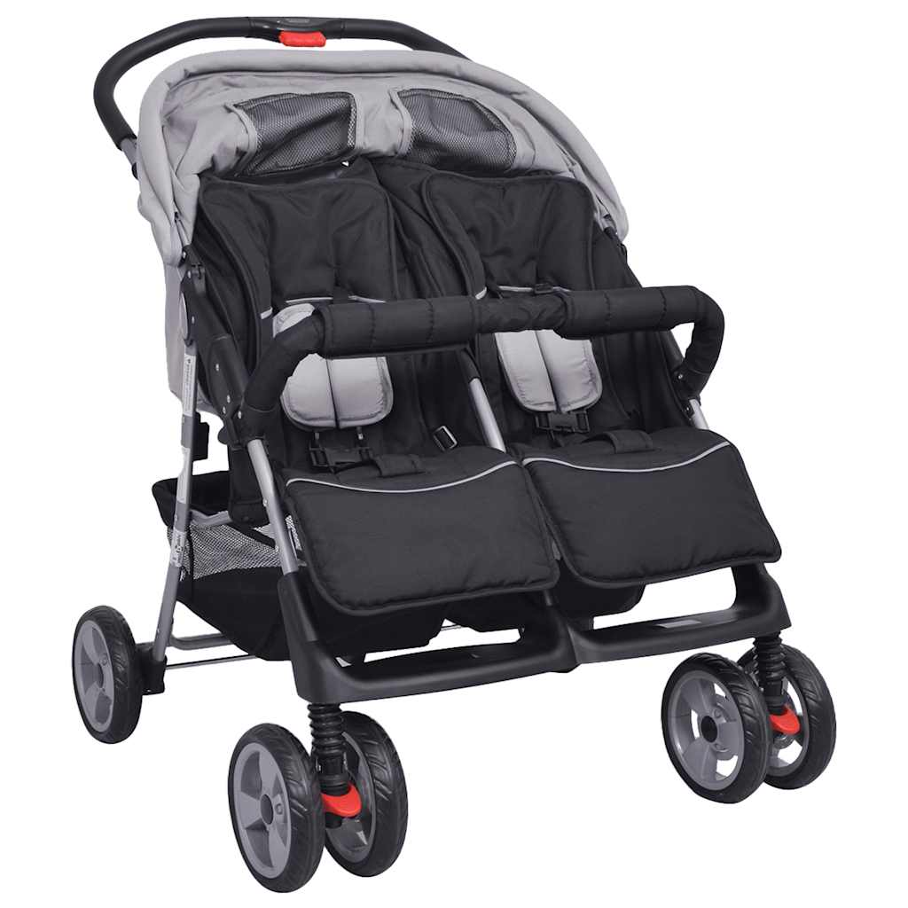 VidaXL twin stroller in steel, gray and black