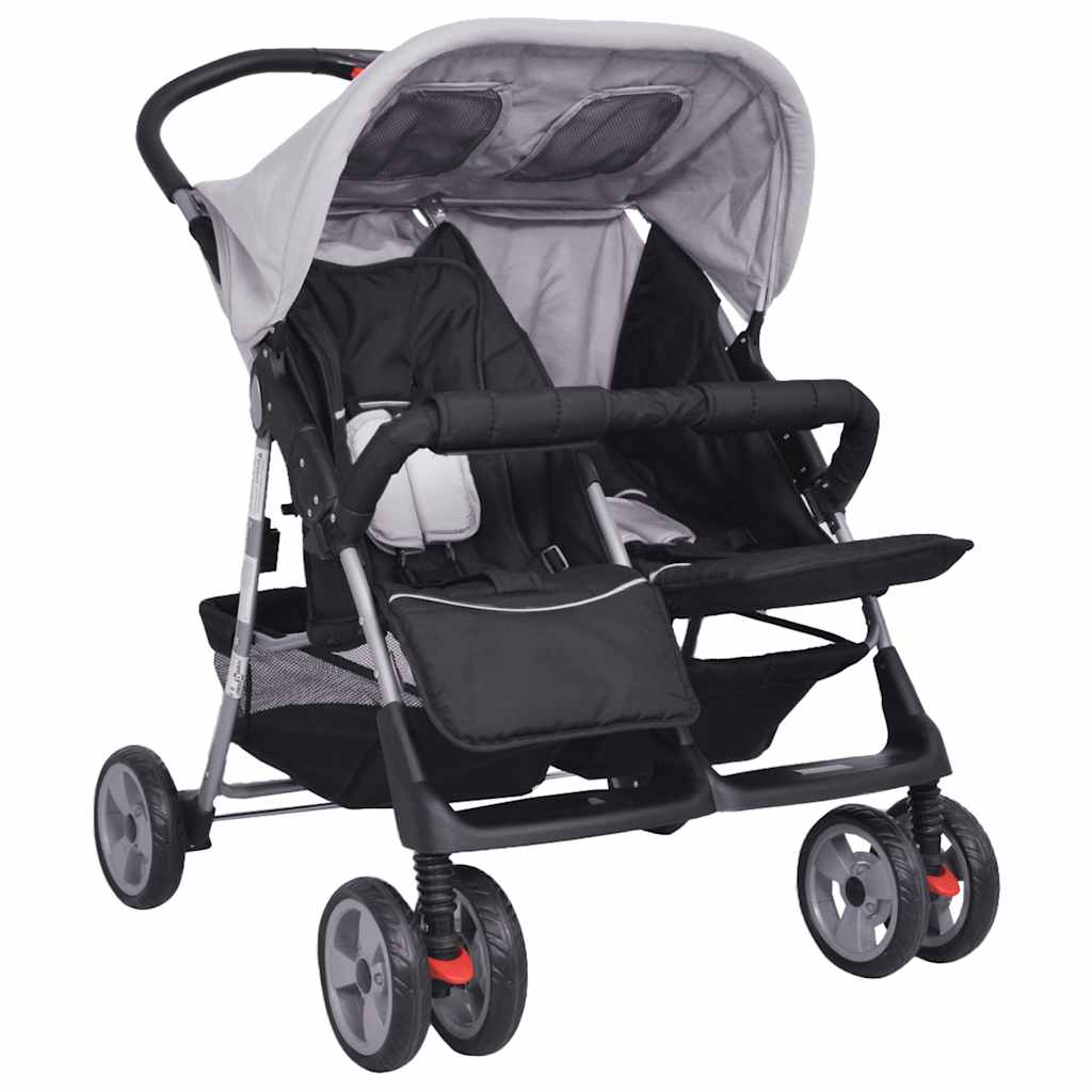 VidaXL twin stroller in steel, gray and black