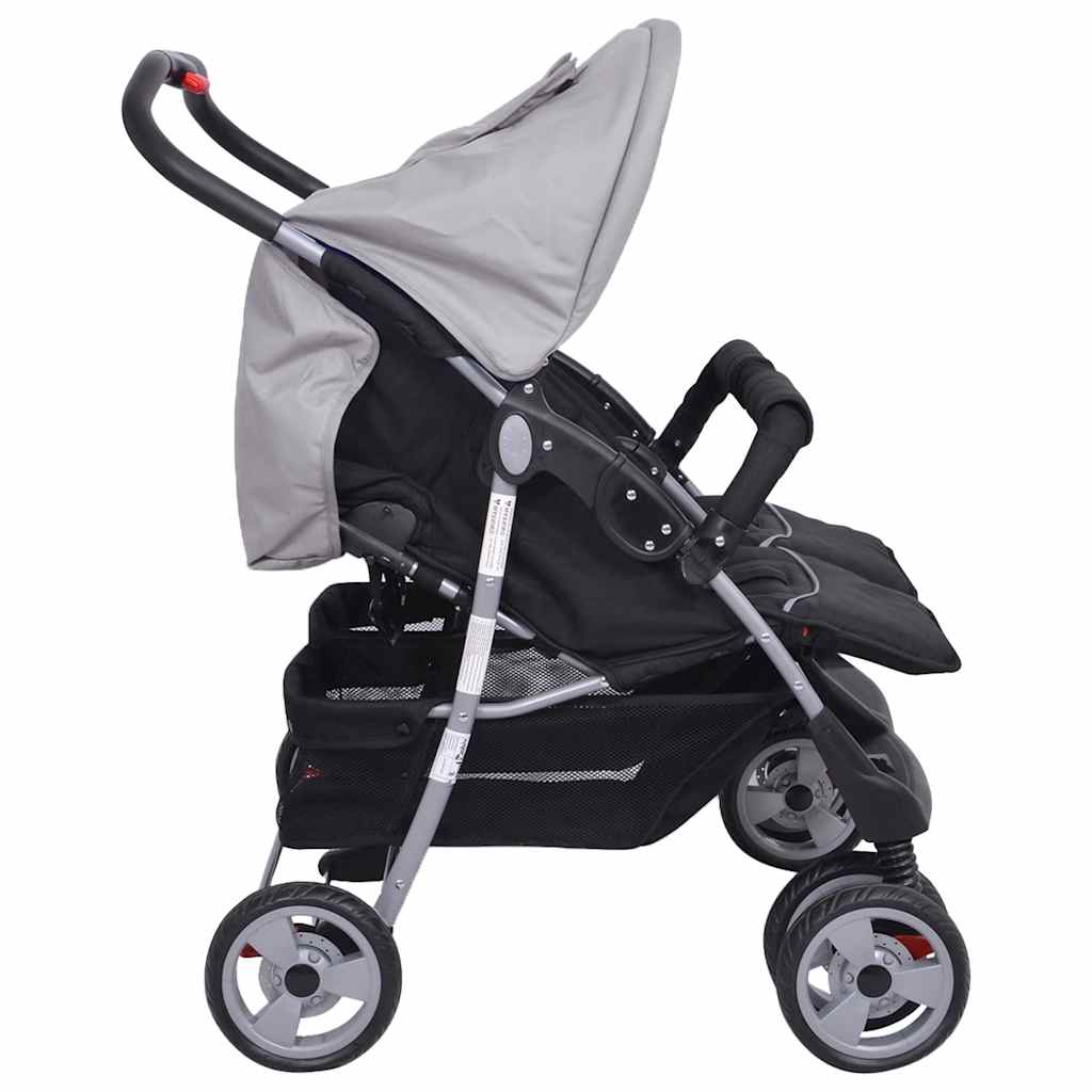 VidaXL twin stroller in steel, gray and black