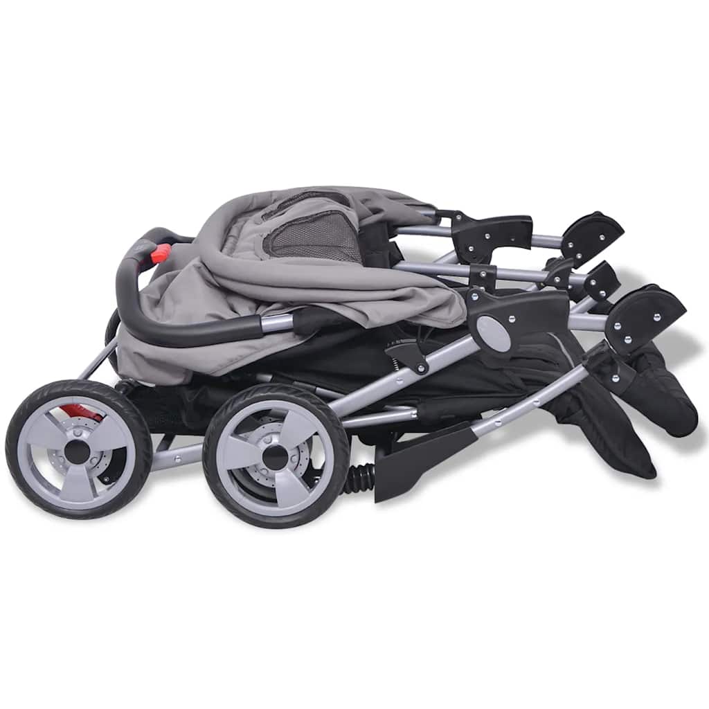 VidaXL twin stroller in steel, gray and black