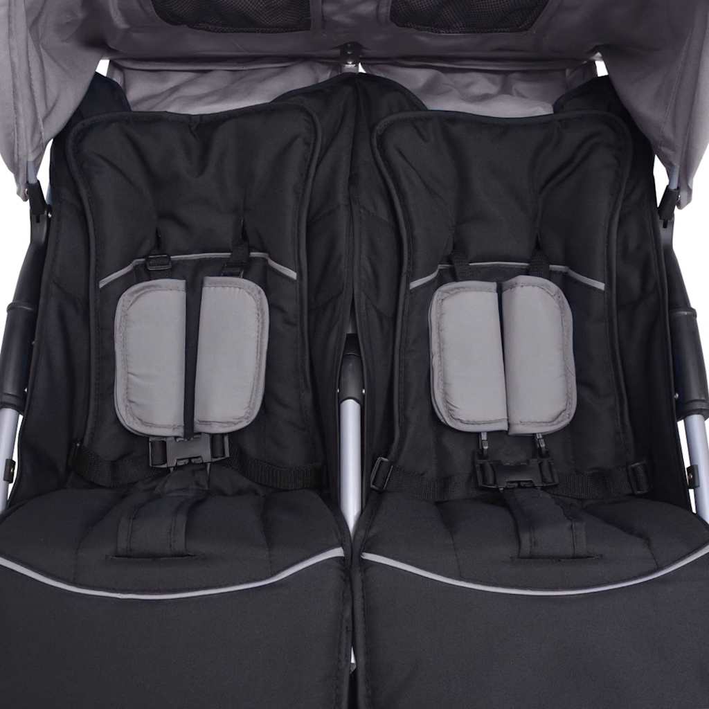 VidaXL twin stroller in steel, gray and black