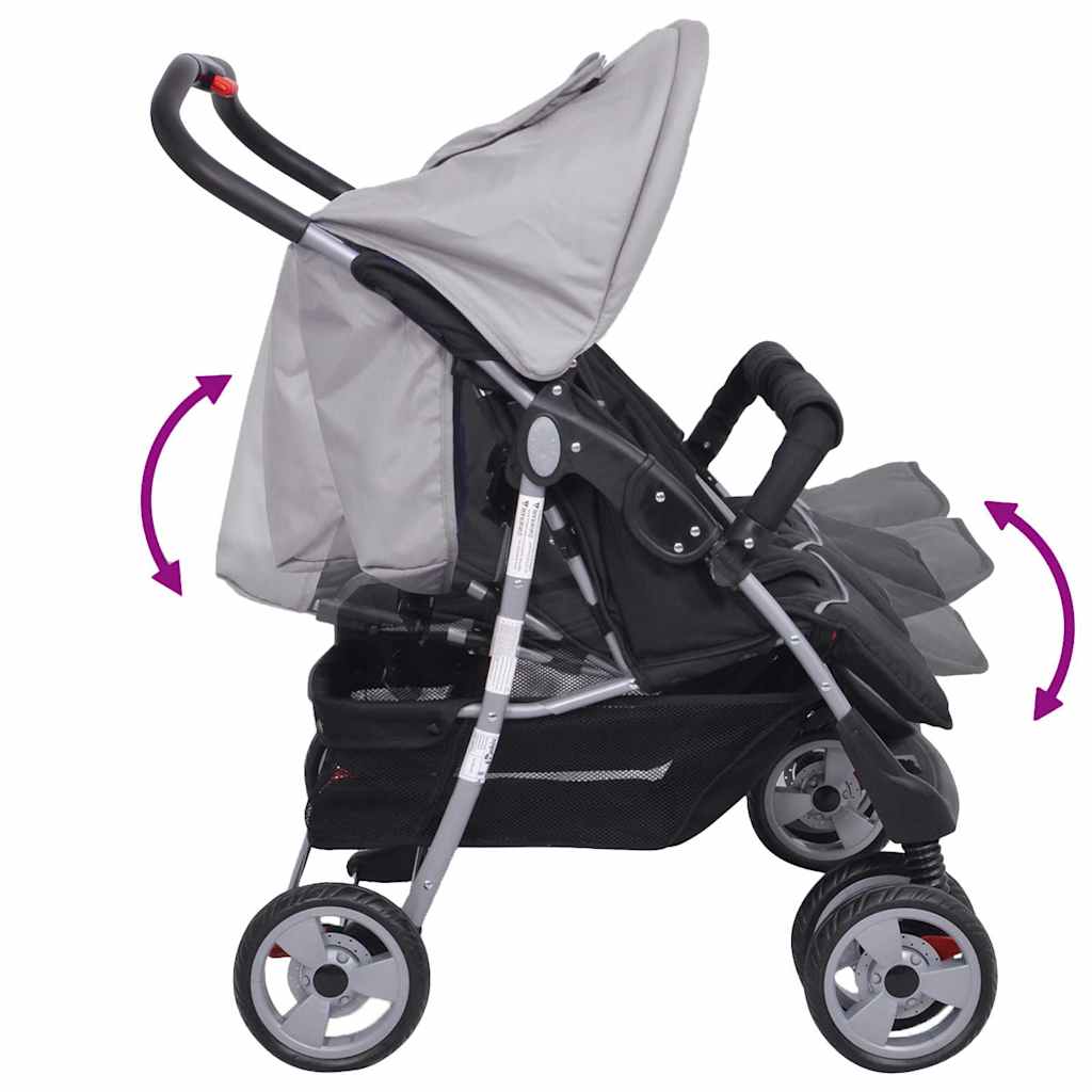 VidaXL twin stroller in steel, gray and black