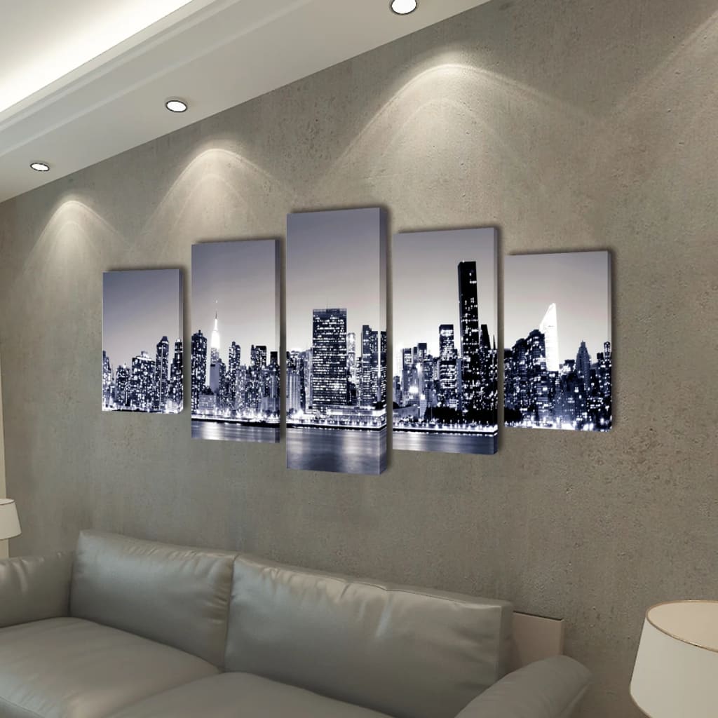 Black and white New York City skyline canvas on the wall 200 x 100 cm
