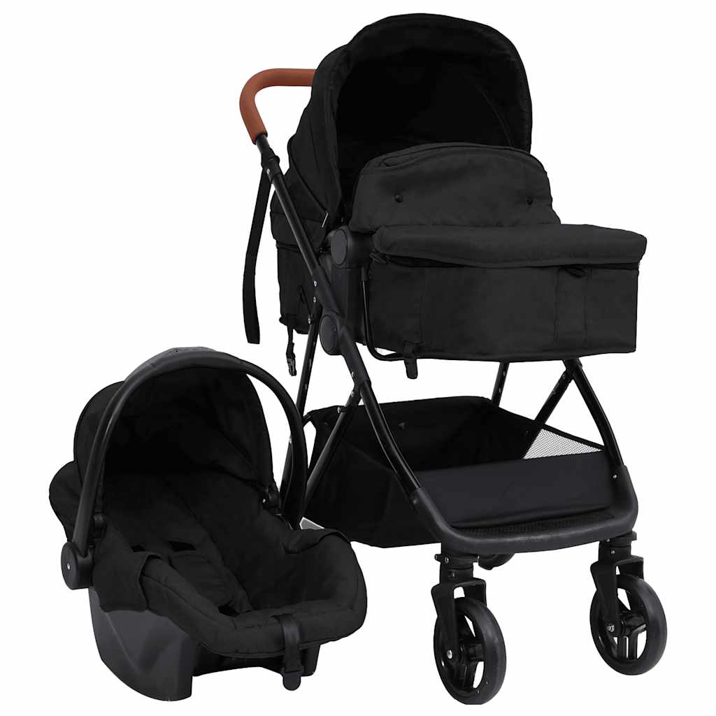 Three-in-one children's stroller, anthracite gray and black, steel