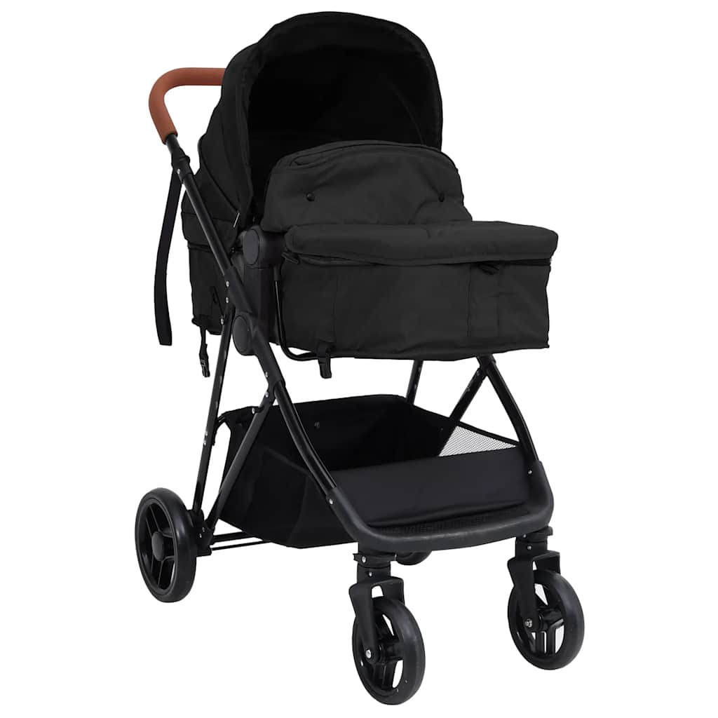Three-in-one children's stroller, anthracite gray and black, steel