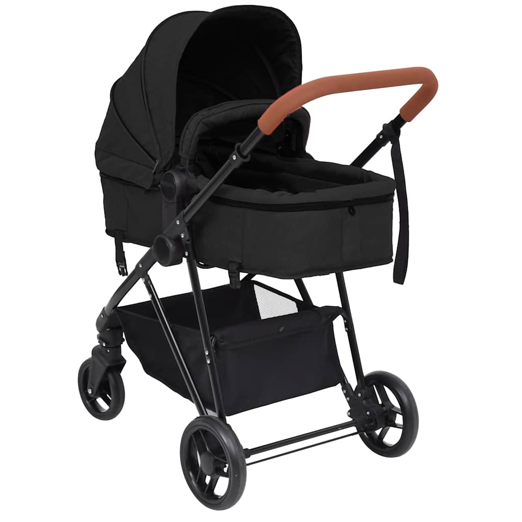 Three-in-one children's stroller, anthracite gray and black, steel