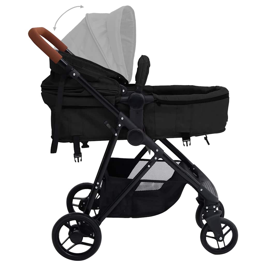 Three-in-one children's stroller, anthracite gray and black, steel