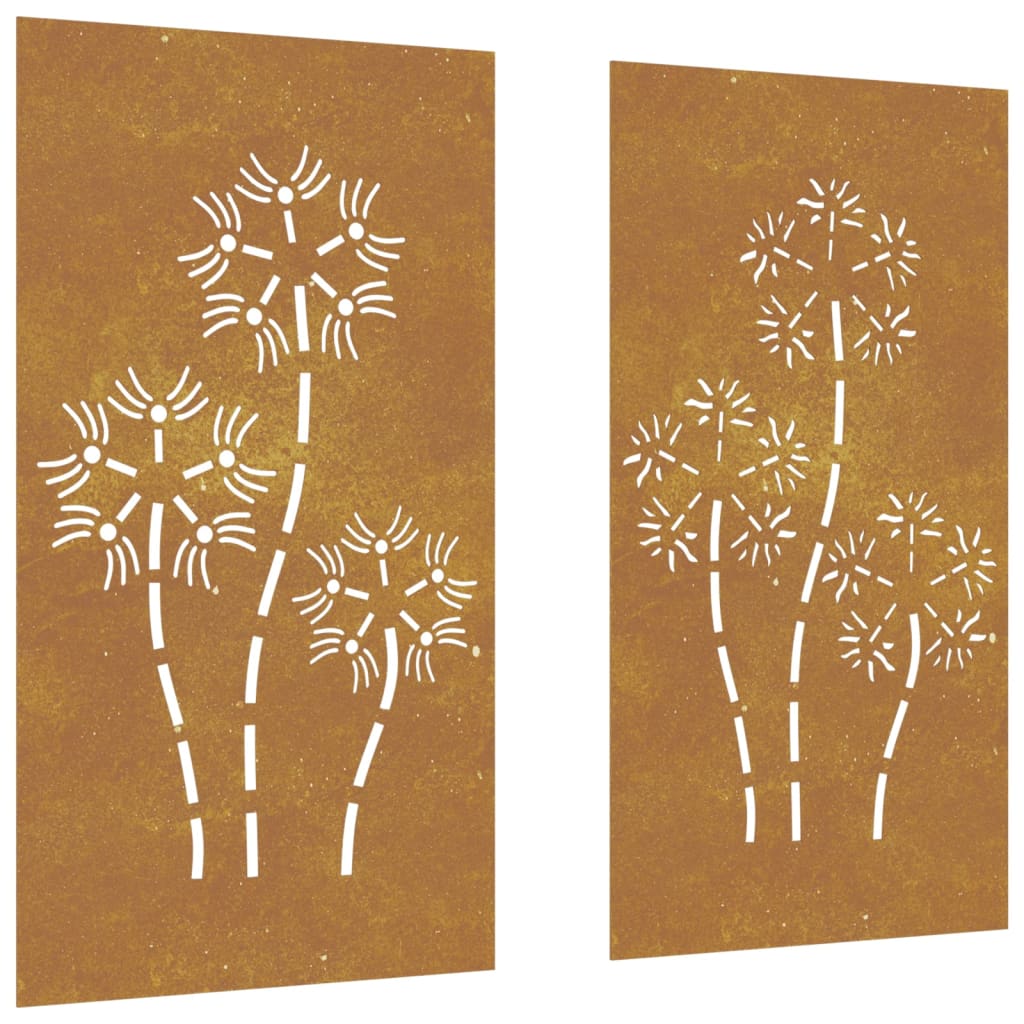 Garden wall decoration, 2 parts, 105x55 cm, Corten steel flower design